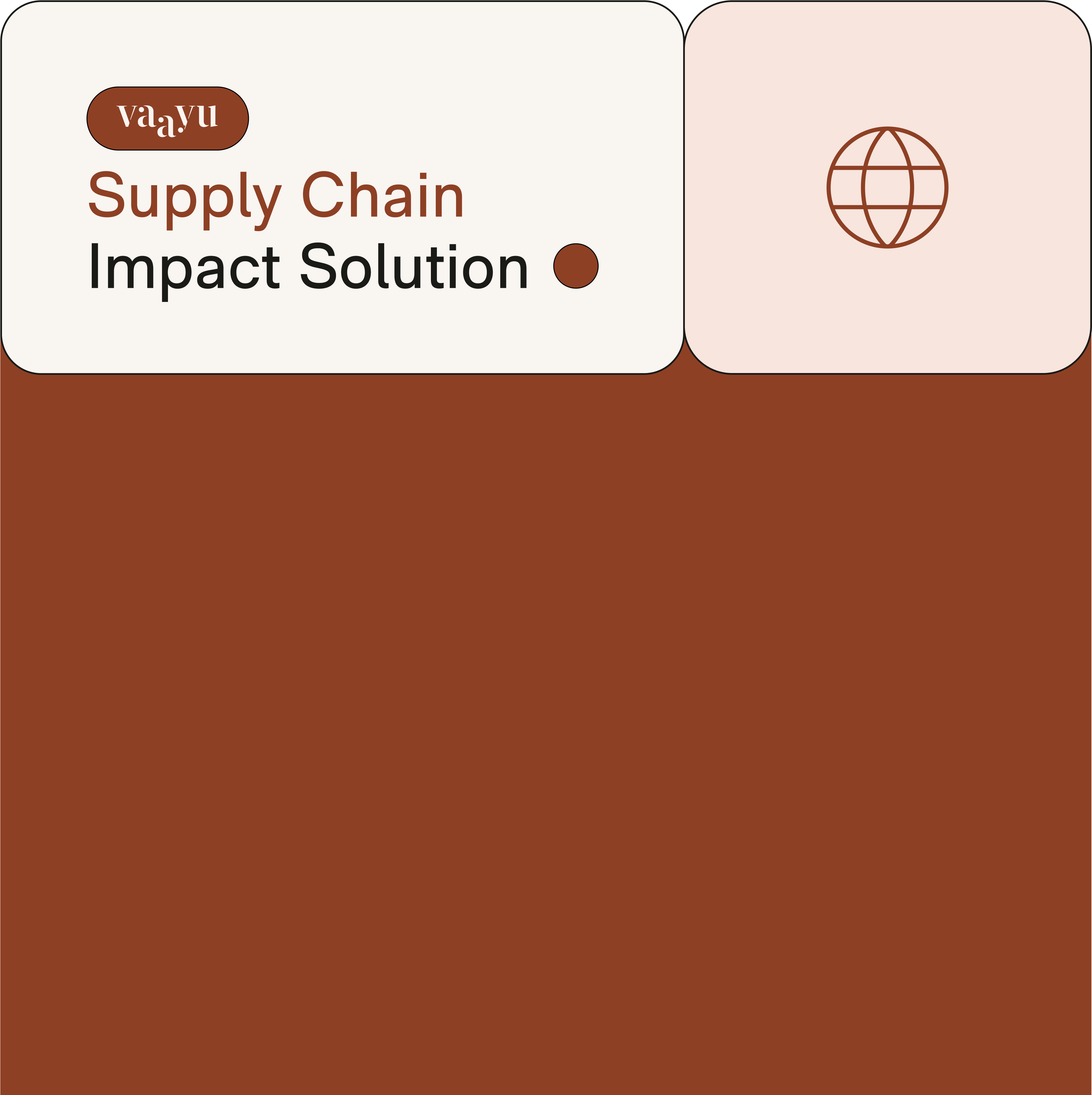 Vaayu Supply Chain Impact Solution text with a globe icon on a brown and beige background.