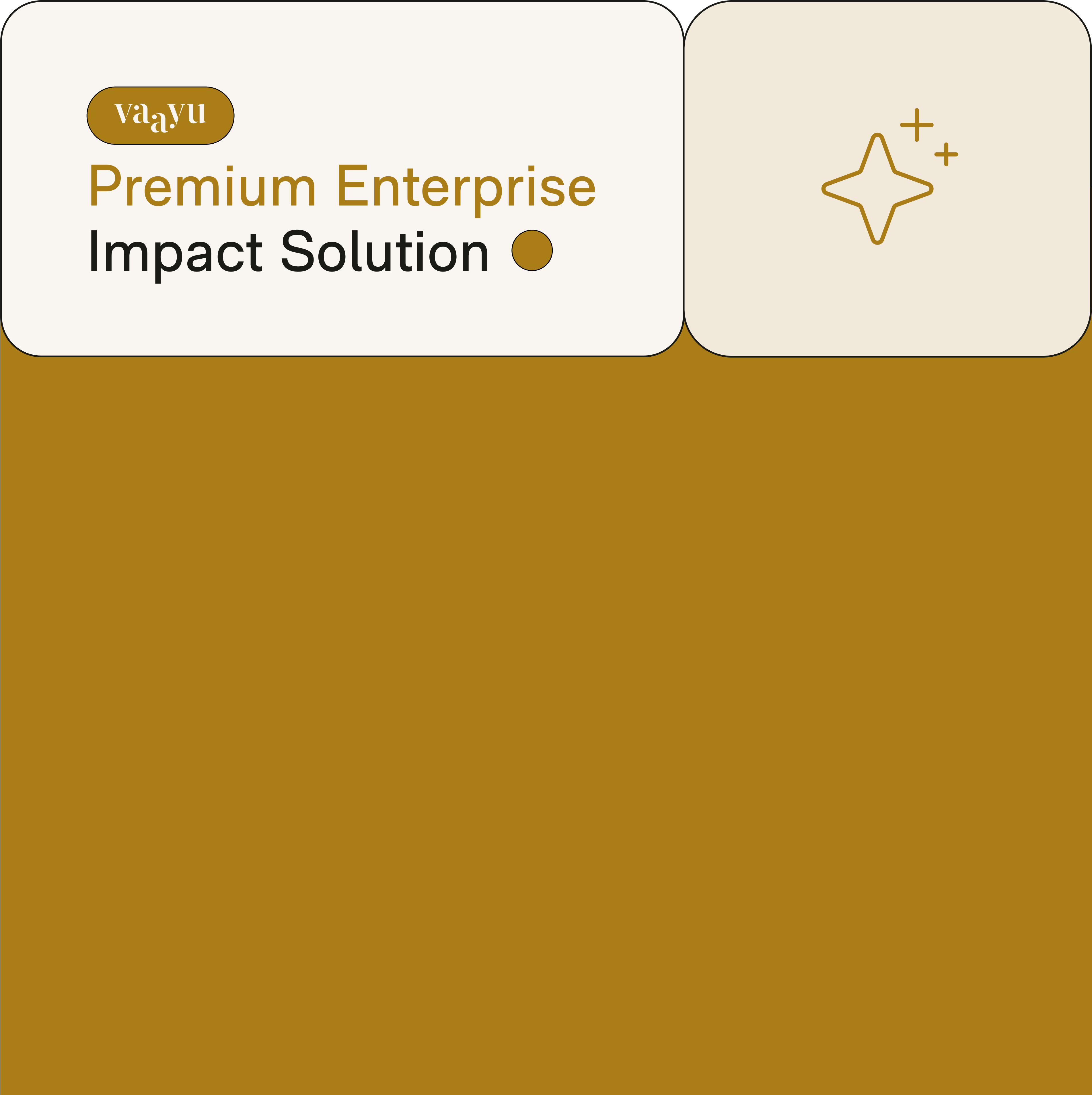 Logo with the text 'vaayu Premium Enterprise Impact Solution' next to a sparkles icon on a beige and brown background.