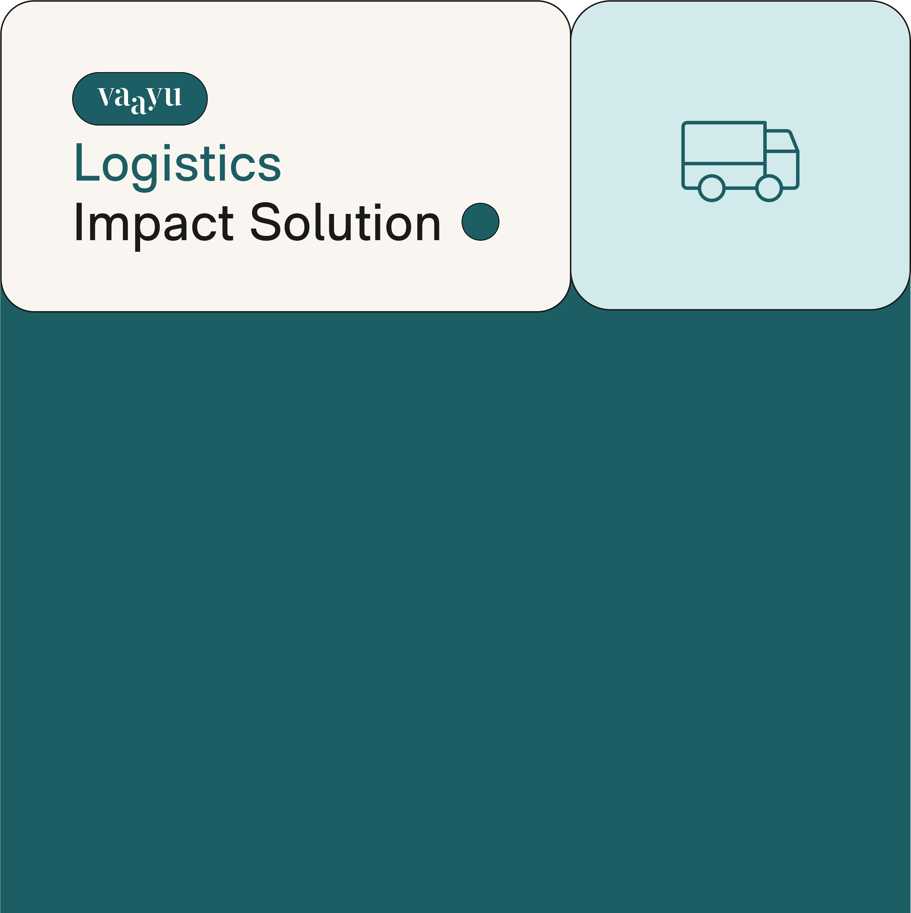 Logo with text 'vaayu Logistics Impact Solution' and icon of a delivery truck on a rounded rectangle background.