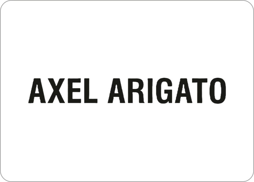 Axel Arigato brand name in bold black uppercase letters on a black background.