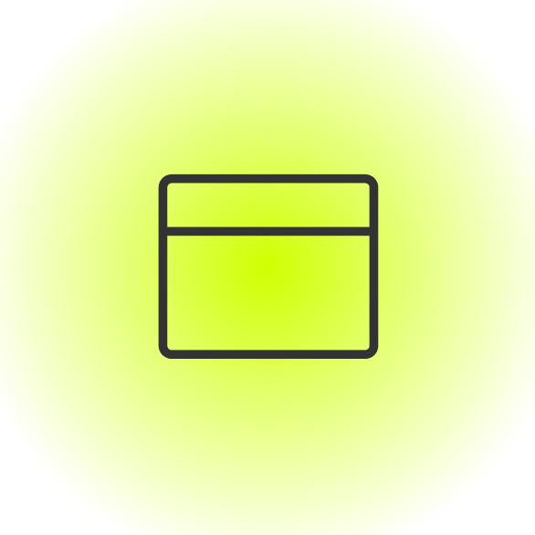 Simple outlined calendar icon with a horizontal divider near the top on a light green glowing background.