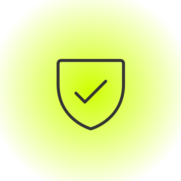 Outline of a shield with a checkmark inside on a bright yellow-green gradient background.