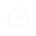 Simple white outline icon of a closed cardboard box with a taped seam.