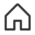 Simple black house icon with a chimney and a door.