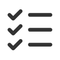 Icon of three black checkmarks each followed by a horizontal line, representing a checklist.
