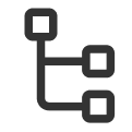 Simple black network diagram with one square node connected to two smaller square nodes.