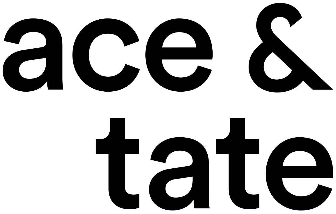 Black and white logo with the text 'Ace&Tate' in a stylized font.