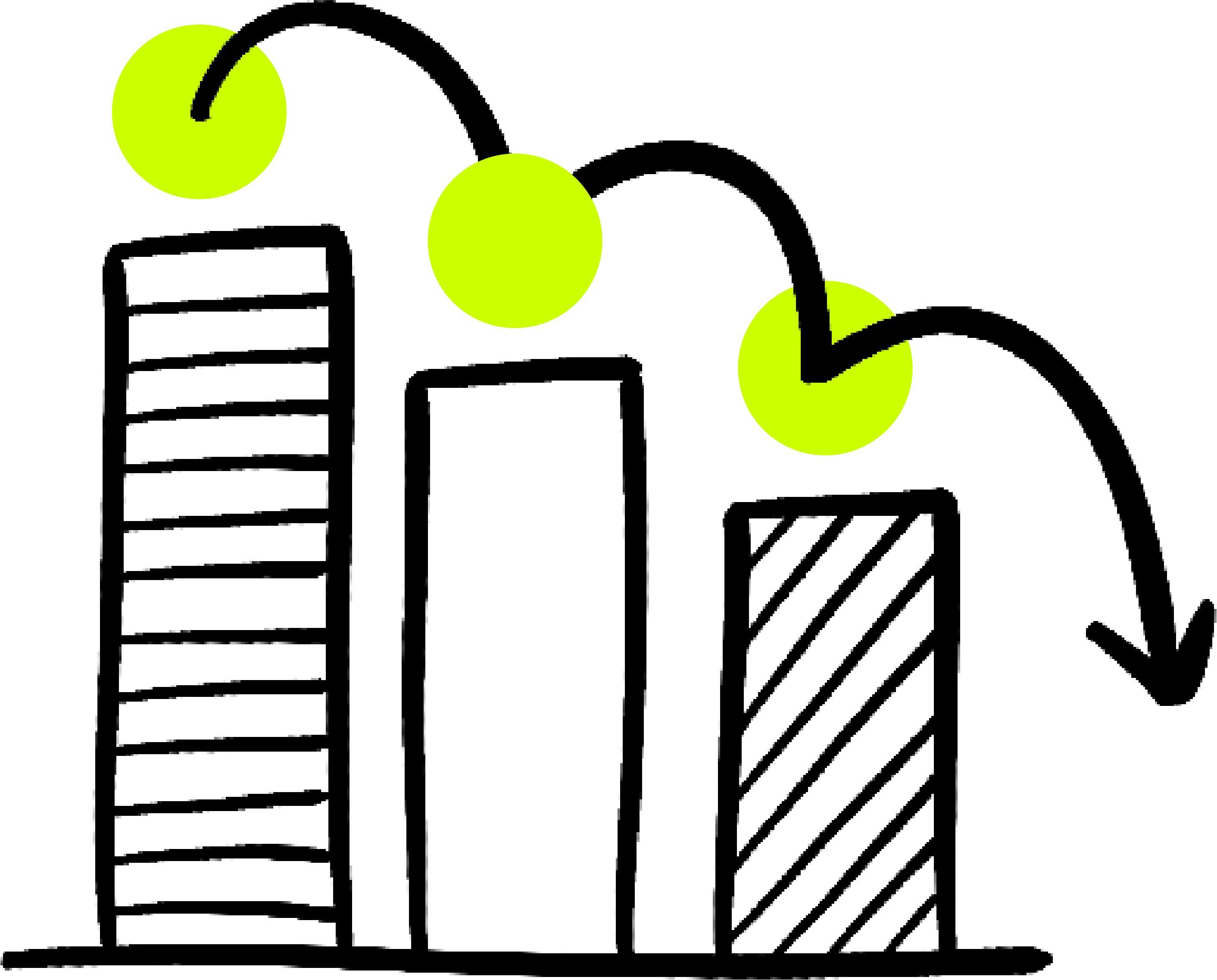 Three lime green clocks with black hands showing different times on a transparent background.