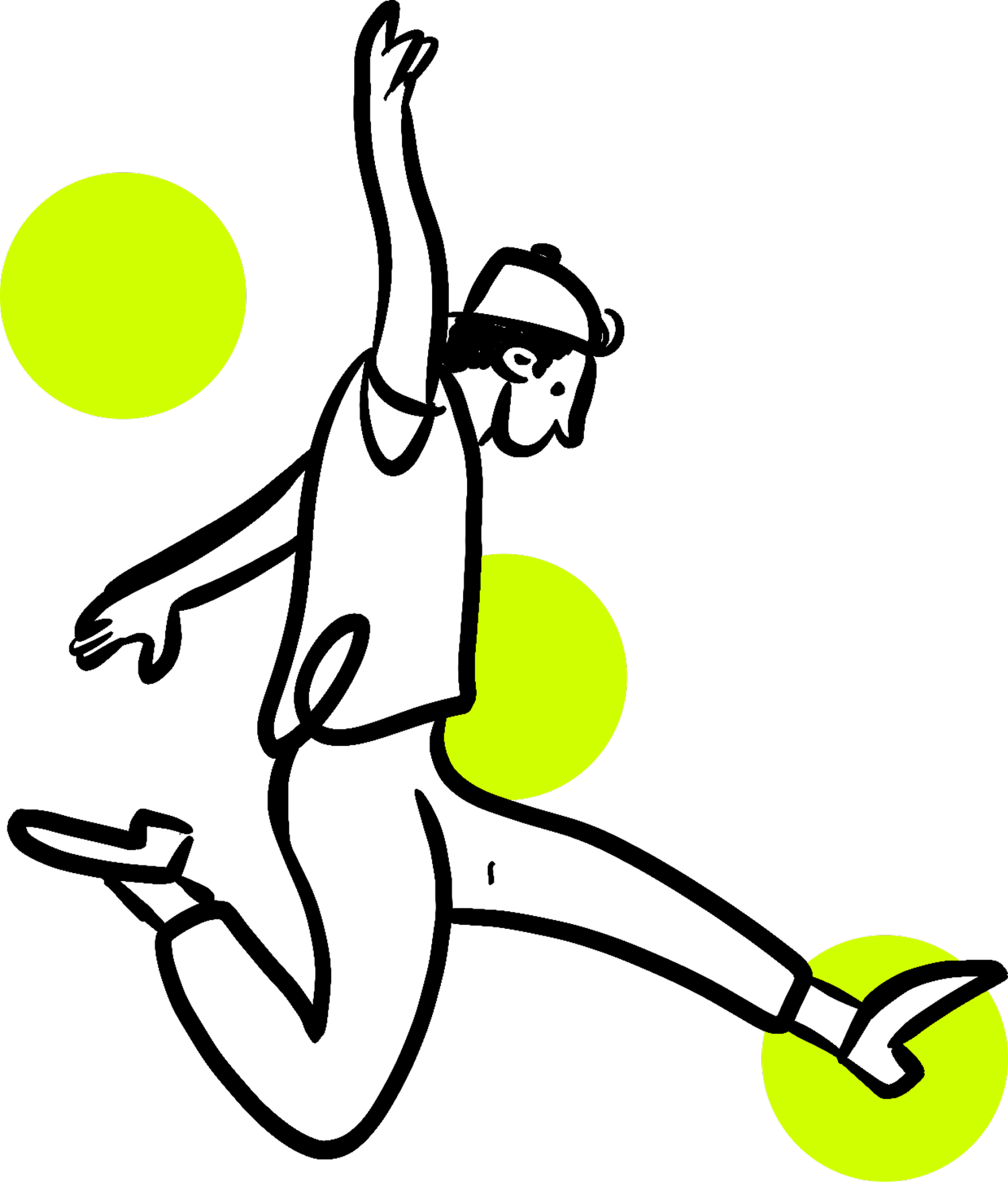 Abstract black branches with bright green circular shapes resembling berries or buds on a white background.