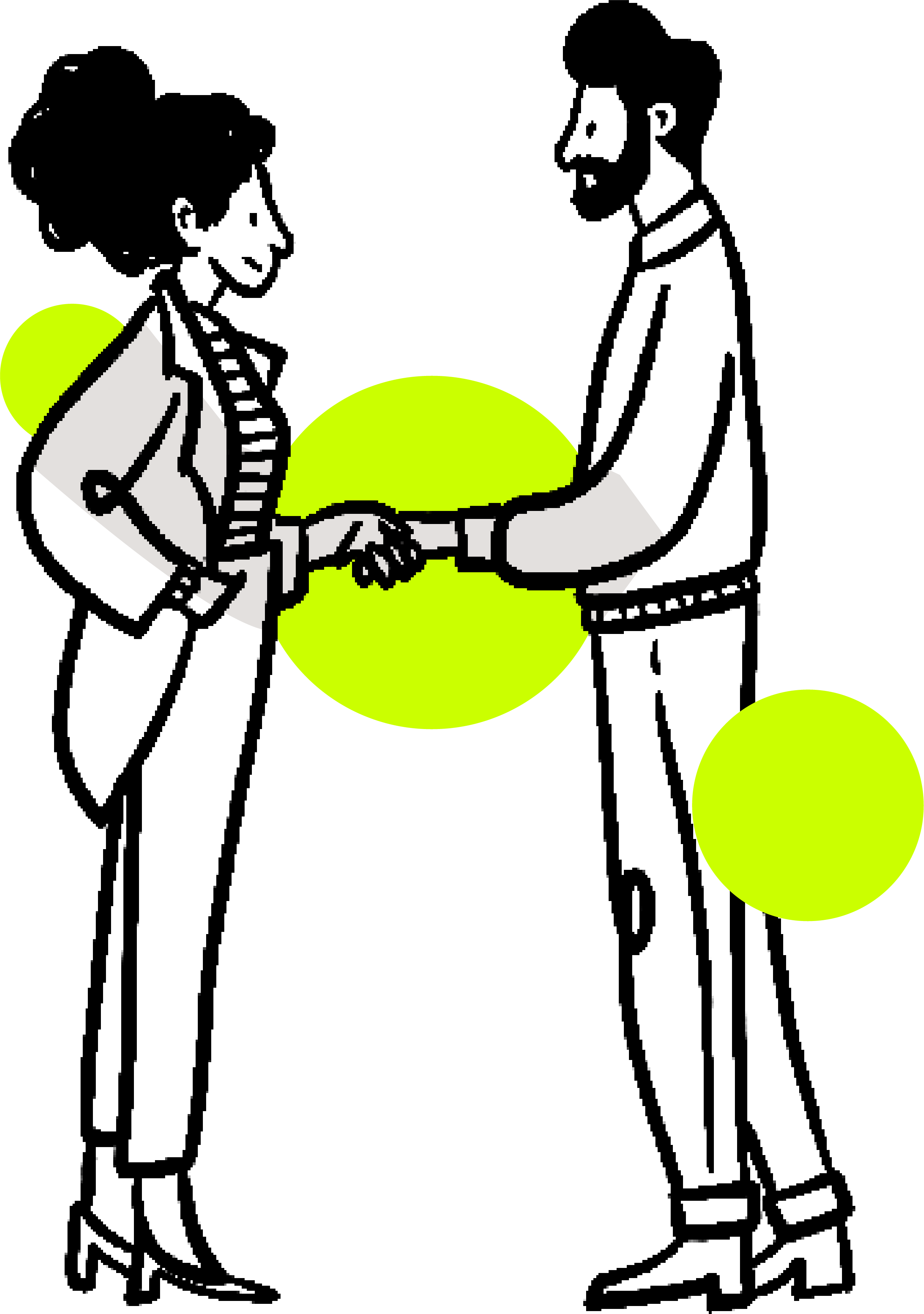 Illustration of two hands shaking inside a bright yellow circle with two additional yellow circles around it.