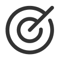 Black target icon with three concentric circles and an arrow pointing to the center.