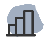 Bar chart with three ascending vertical bars on a grey abstract background.