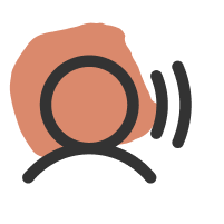 Icon of a person with sound waves indicating communication or voice interaction.