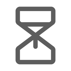 Simple black hourglass icon with sand in the upper and lower chambers.